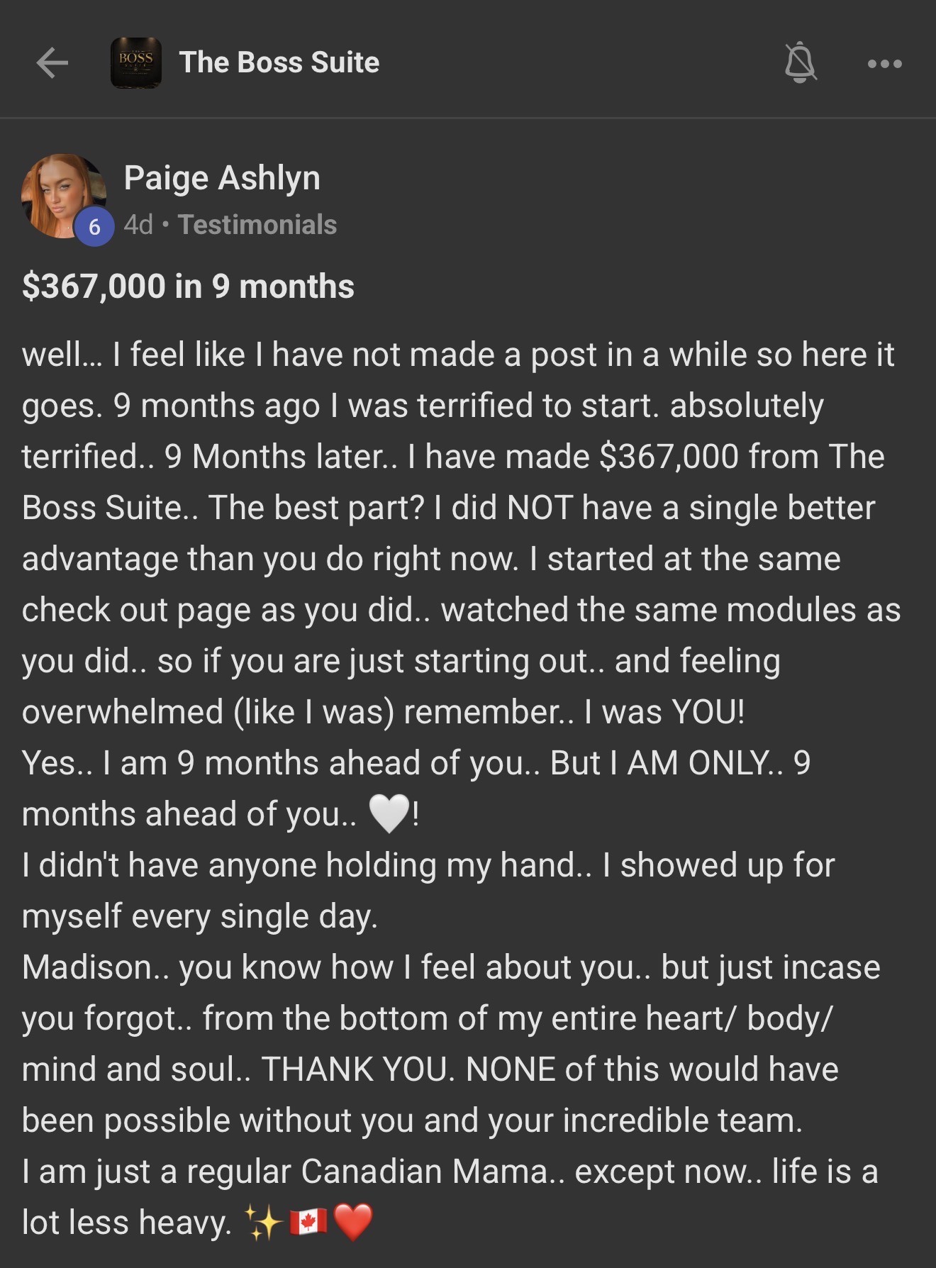Paige Ashlyn Boss Suite testimonial screenshot