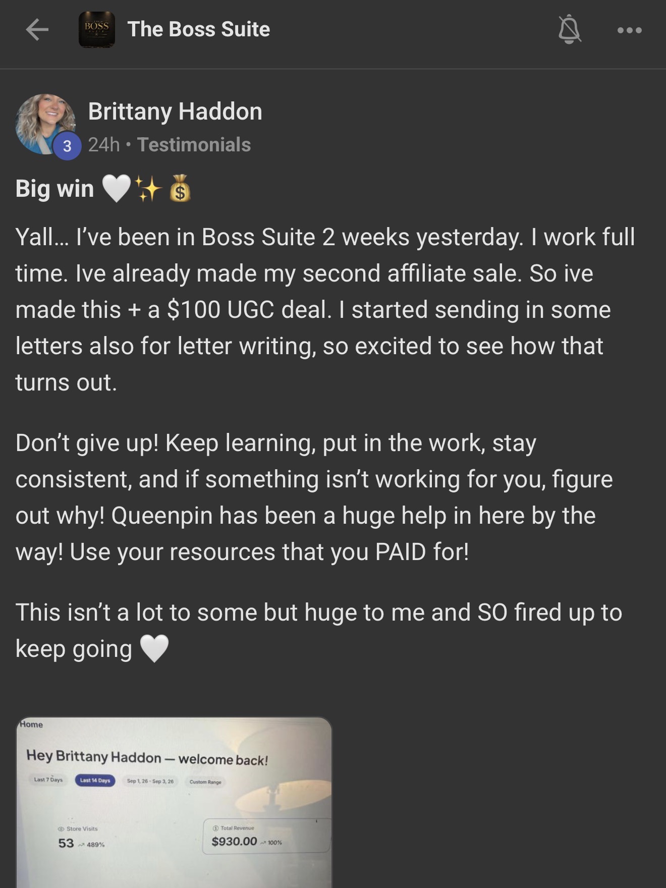 Brittany Haddon Boss Suite testimonial screenshot