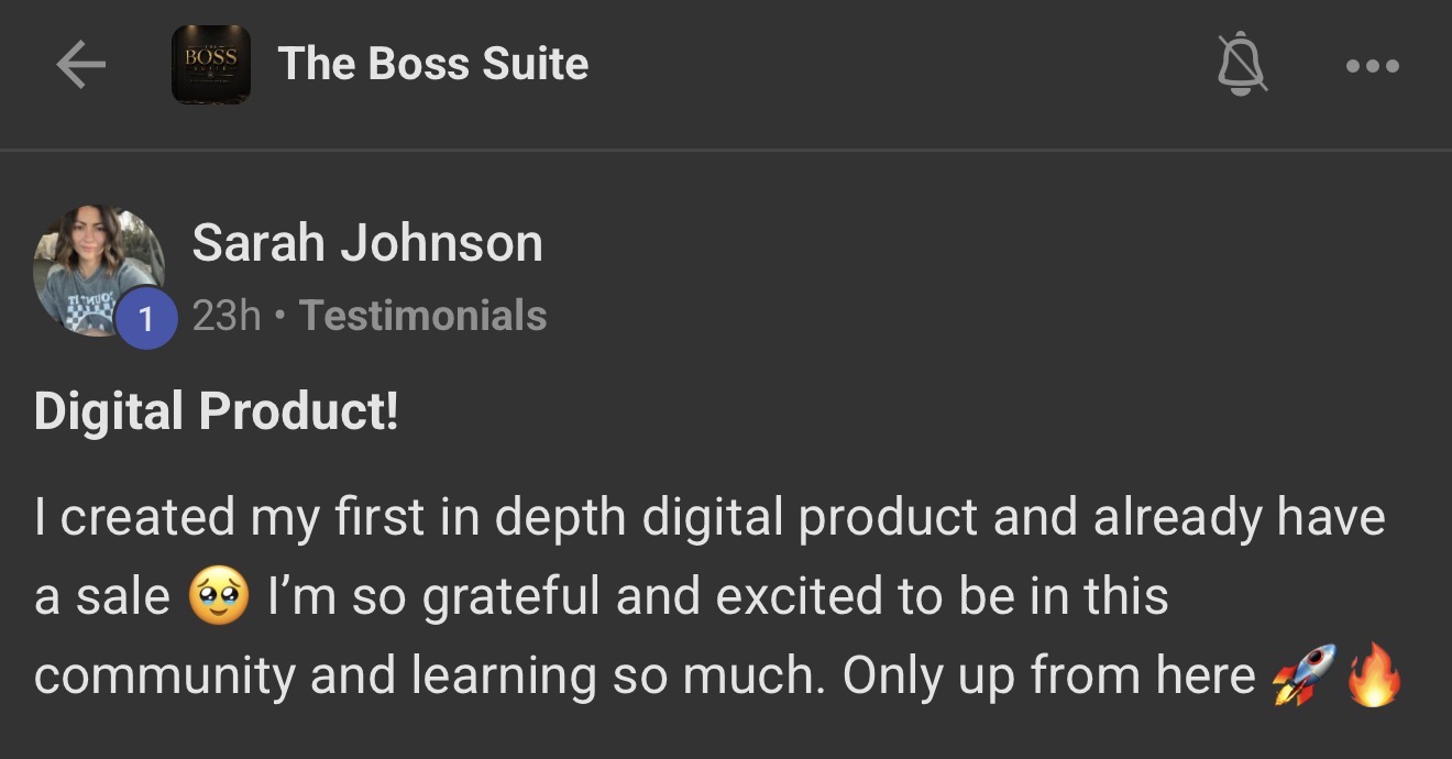 Sarah Johnson Boss Suite testimonial screenshot