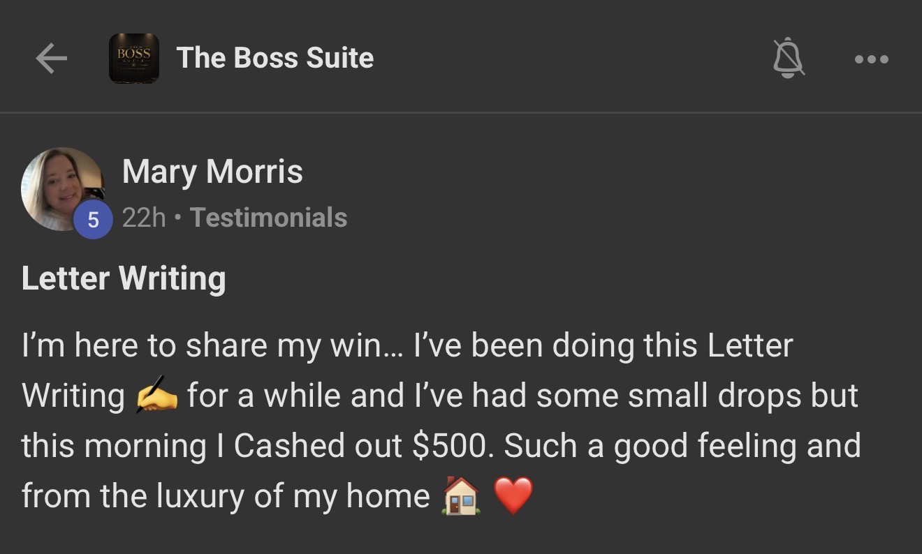 Mary Morris Boss Suite testimonial screenshot