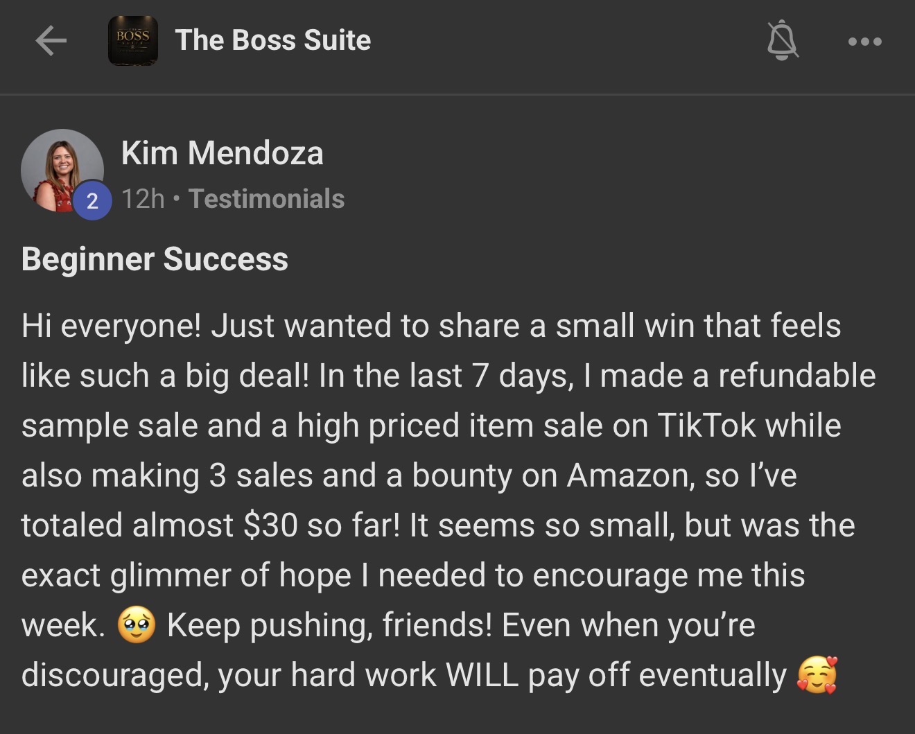 Kim Mendoza Boss Suite testimonial screenshot