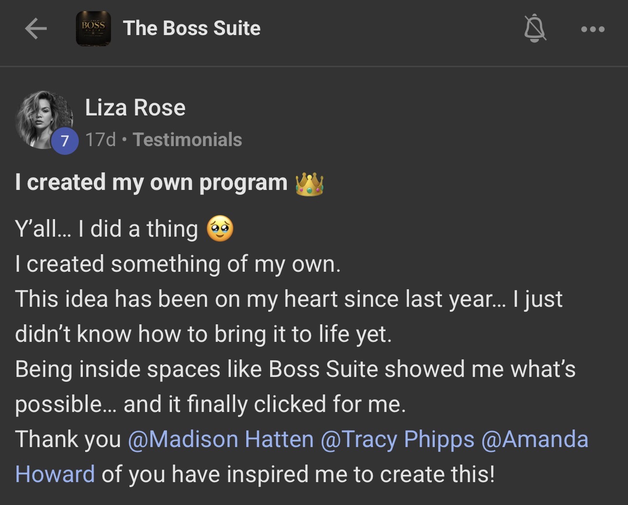 Liza Rose testimonial screenshot